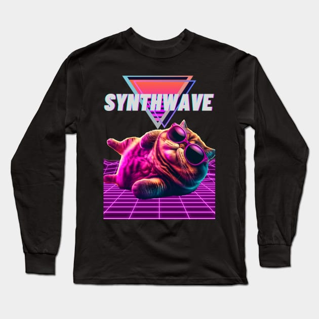 Synthwave cool cat Long Sleeve T-Shirt by NightvisionDesign